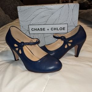 Chase & Chloe 7.5 Kimmy Mary Janes Navy Blue